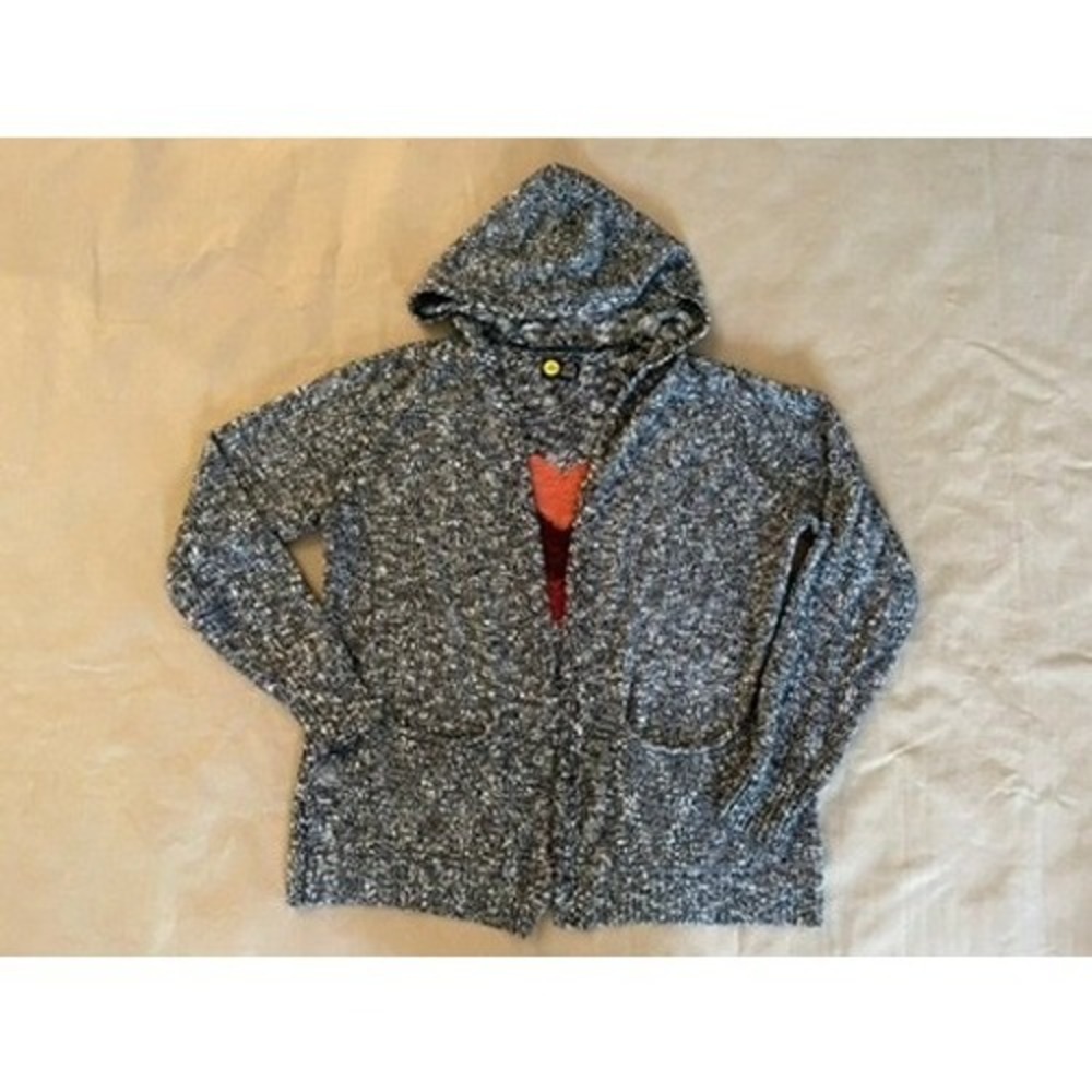 Life is Good Cardigan Sweater w Hood Sz L Chevron Heart Boho Whimsical Valentine